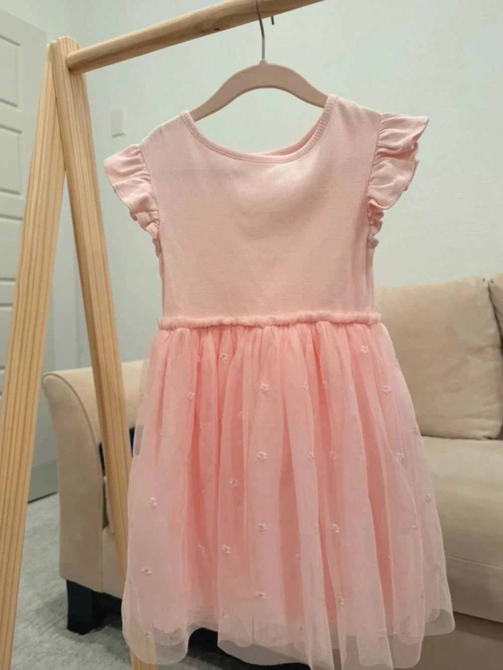 GAP Soft Pink Tulle Flutter-Sleeve Dress